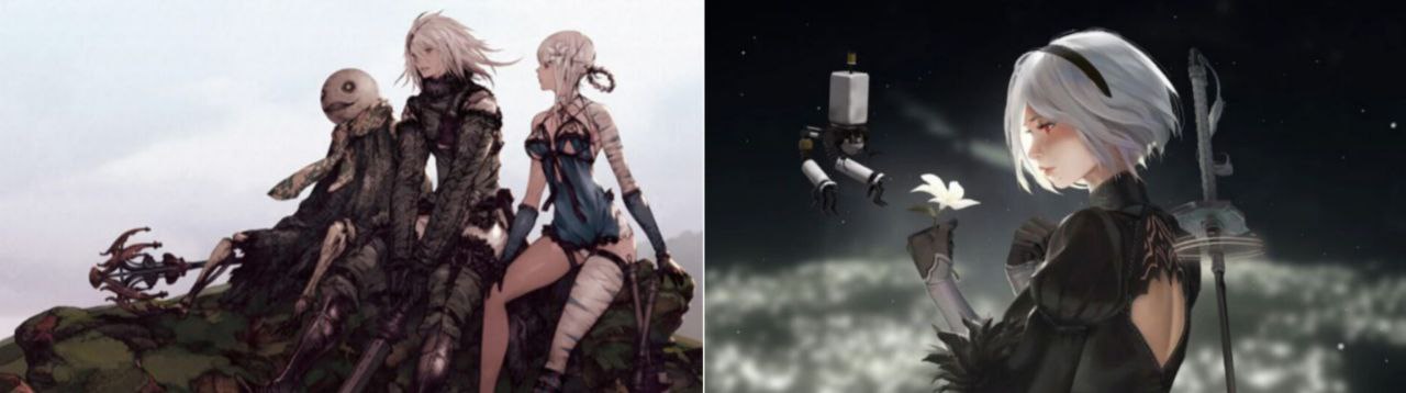 Comparative artwork of NieR Replicant and NieR Automata – exploring themes of loss, identity, and evolution in two parallel worlds, World of Nier