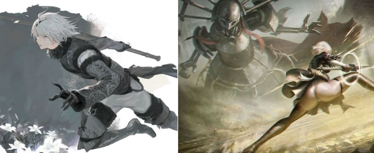 2B and the protagonist of NieR Replicant in battle – showcasing emotionally driven combat and symbolic fight choreography, World of Nier